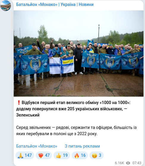 Скріншот Telegram-публікації