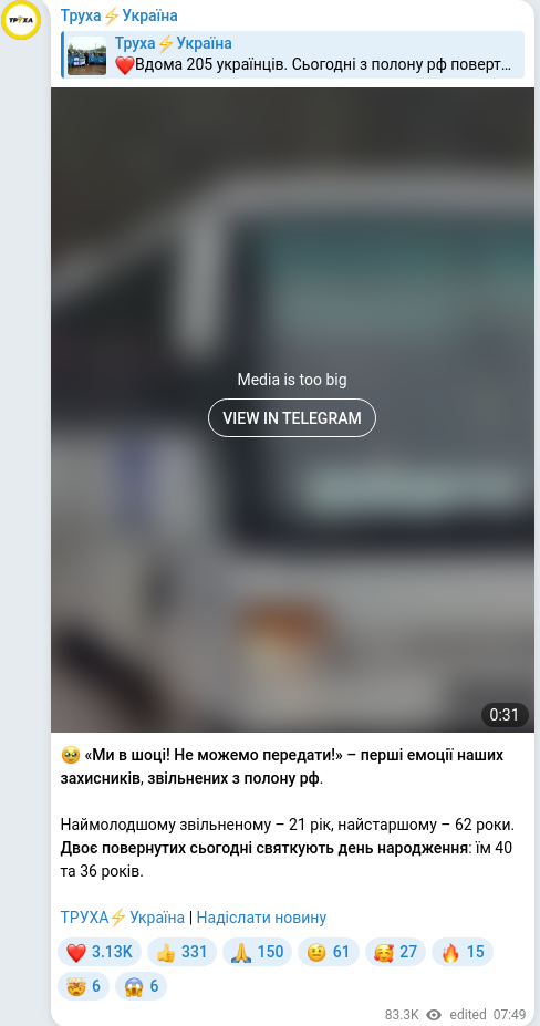 Скріншот Telegram-публікації