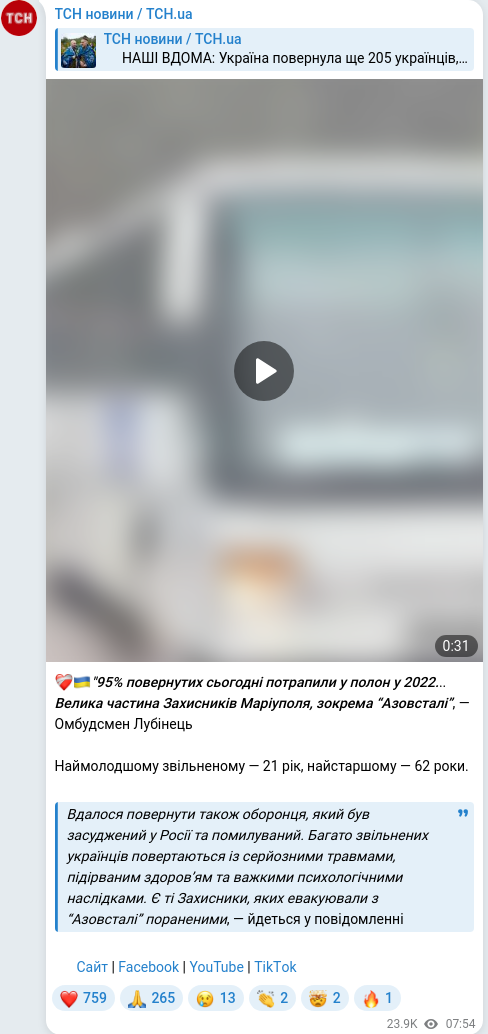 Скріншот Telegram-публікації