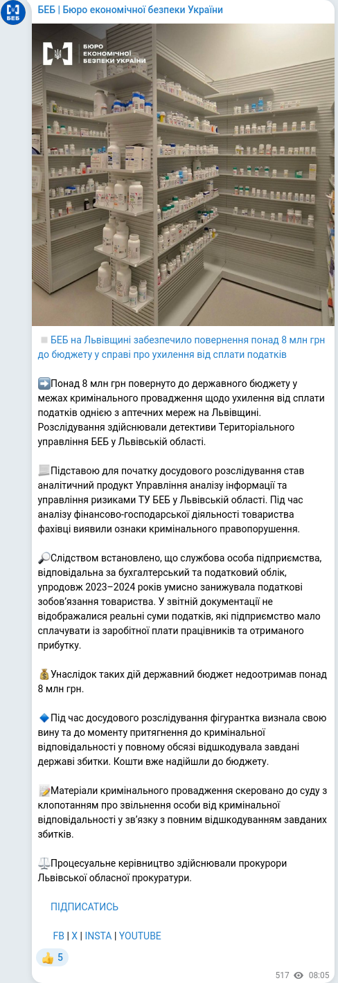 Скріншот Telegram-публікації