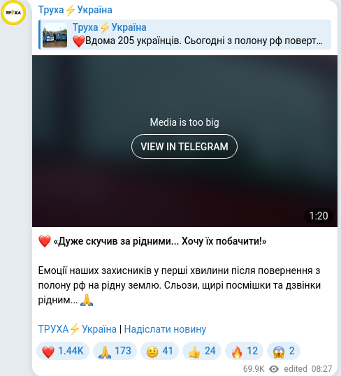 Скріншот Telegram-публікації