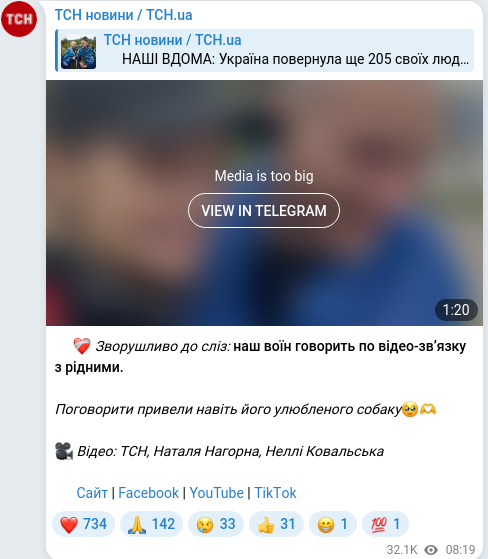 Скріншот Telegram-публікації