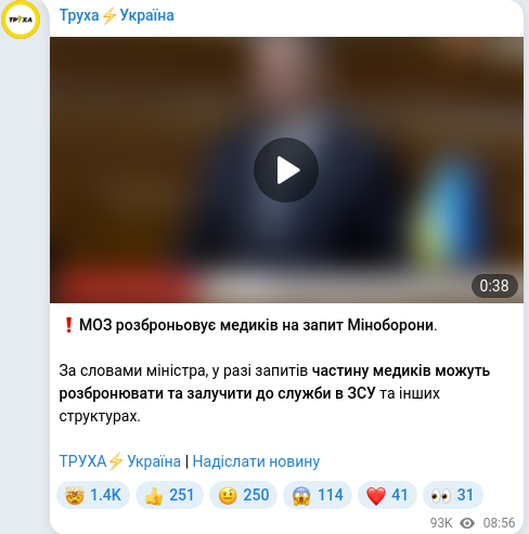 Скріншот Telegram-публікації