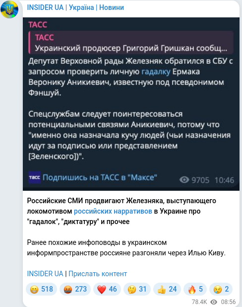 Скріншот Telegram-публікації