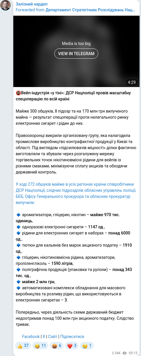 Скріншот Telegram-публікації