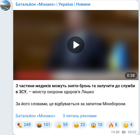 Скріншот Telegram-публікації