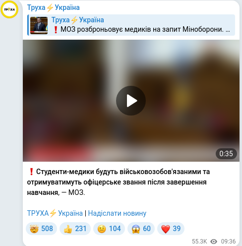 Скріншот Telegram-публікації