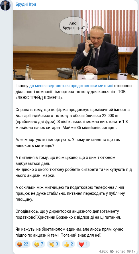 Скріншот Telegram-публікації