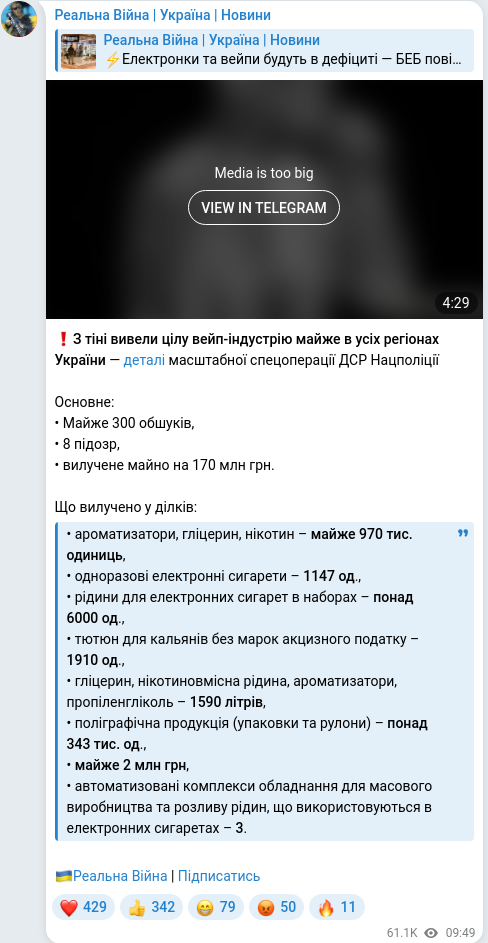 Telegram publication screenshot