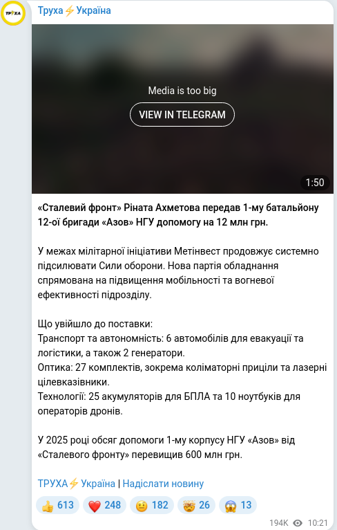 Скріншот Telegram-публікації