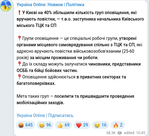 Telegram publication screenshot