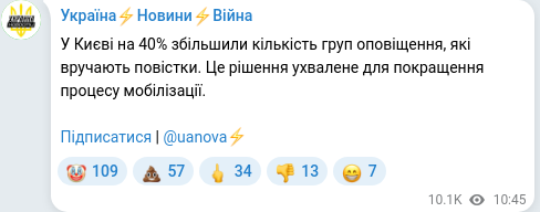 Скріншот Telegram-публікації