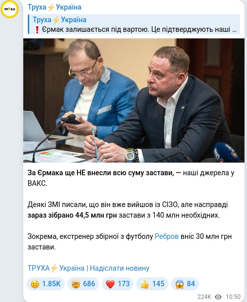 Скріншот Telegram-публікації