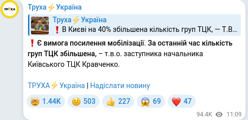 Скріншот Telegram-публікації