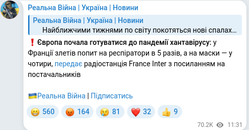 Telegram publication screenshot