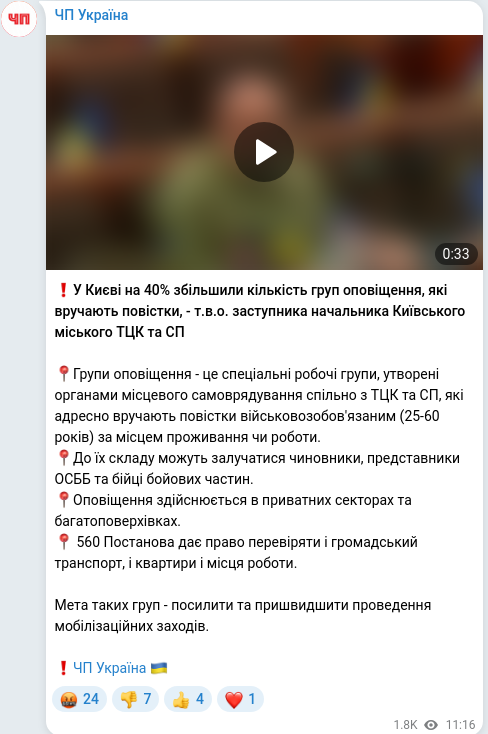 Telegram publication screenshot
