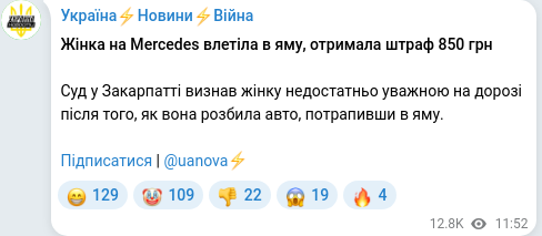 Скріншот Telegram-публікації