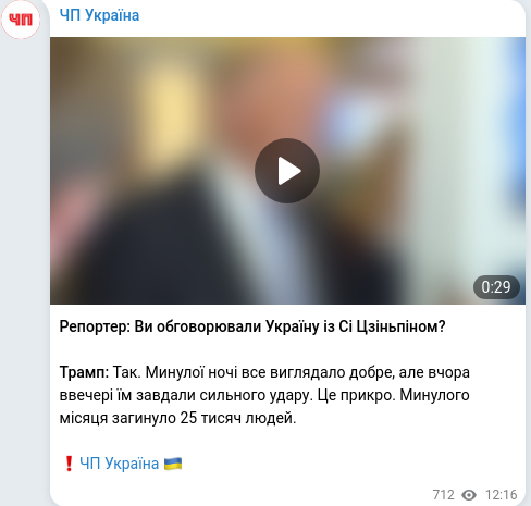 Скріншот Telegram-публікації