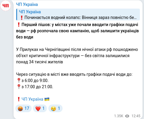 Скріншот Telegram-публікації