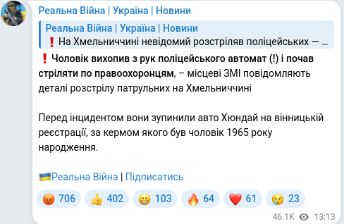 Скріншот Telegram-публікації