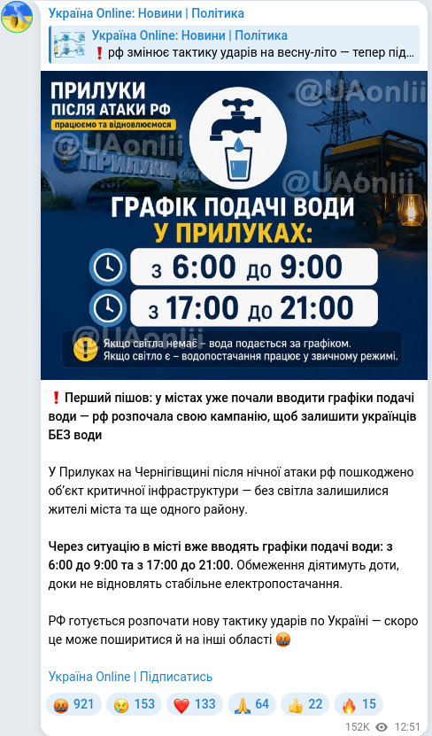 Скріншот Telegram-публікації
