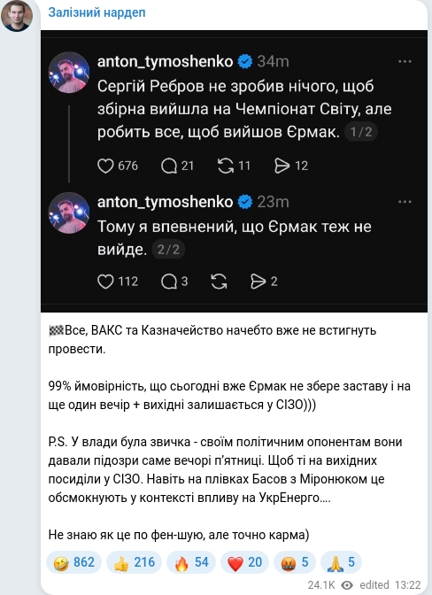 Скріншот Telegram-публікації