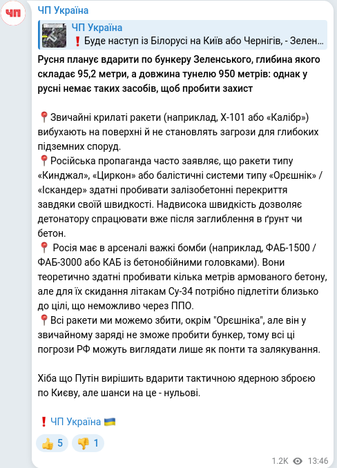 Скріншот Telegram-публікації